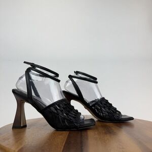 New Womens Sam Edelman Candice Black Leather Leg Strap Heels Shoes Size‎ 8.5 M